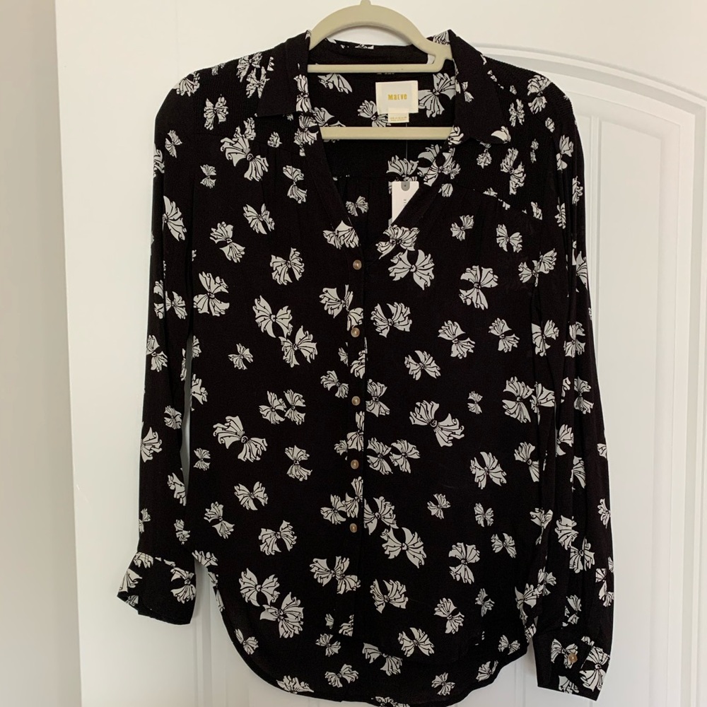Anthropologie Black blouse with Bow accents